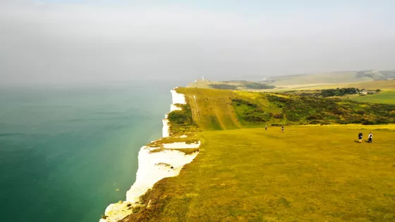 Panoramic view of the seven sisters cliffs and the sea