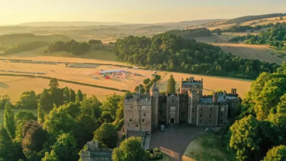 Panoramic view of Dunster castle and the ultra challenge basecamp