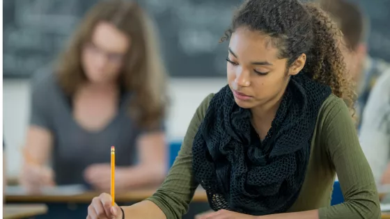 Young girl in an exam