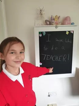 girl and a blackboard