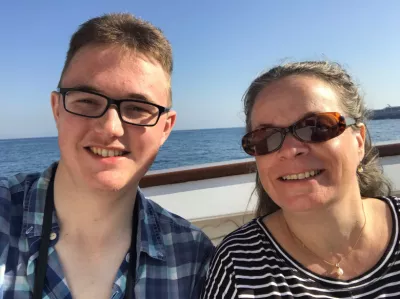 Mother and son on a boat