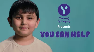Young Asian boy next to the words, Young Epilepsy Presents You Can Help 