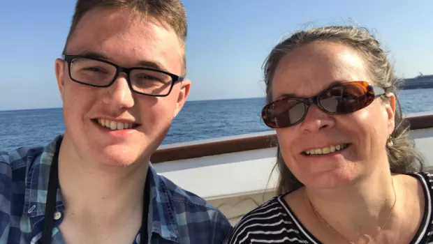 Mother and son on a boat