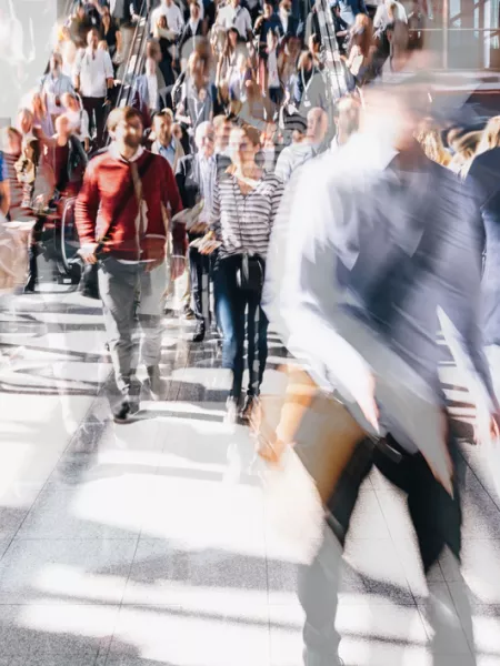 rush hour at a train station